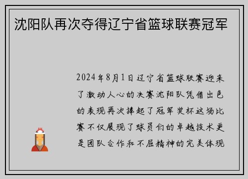 沈阳队再次夺得辽宁省篮球联赛冠军