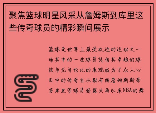 聚焦篮球明星风采从詹姆斯到库里这些传奇球员的精彩瞬间展示